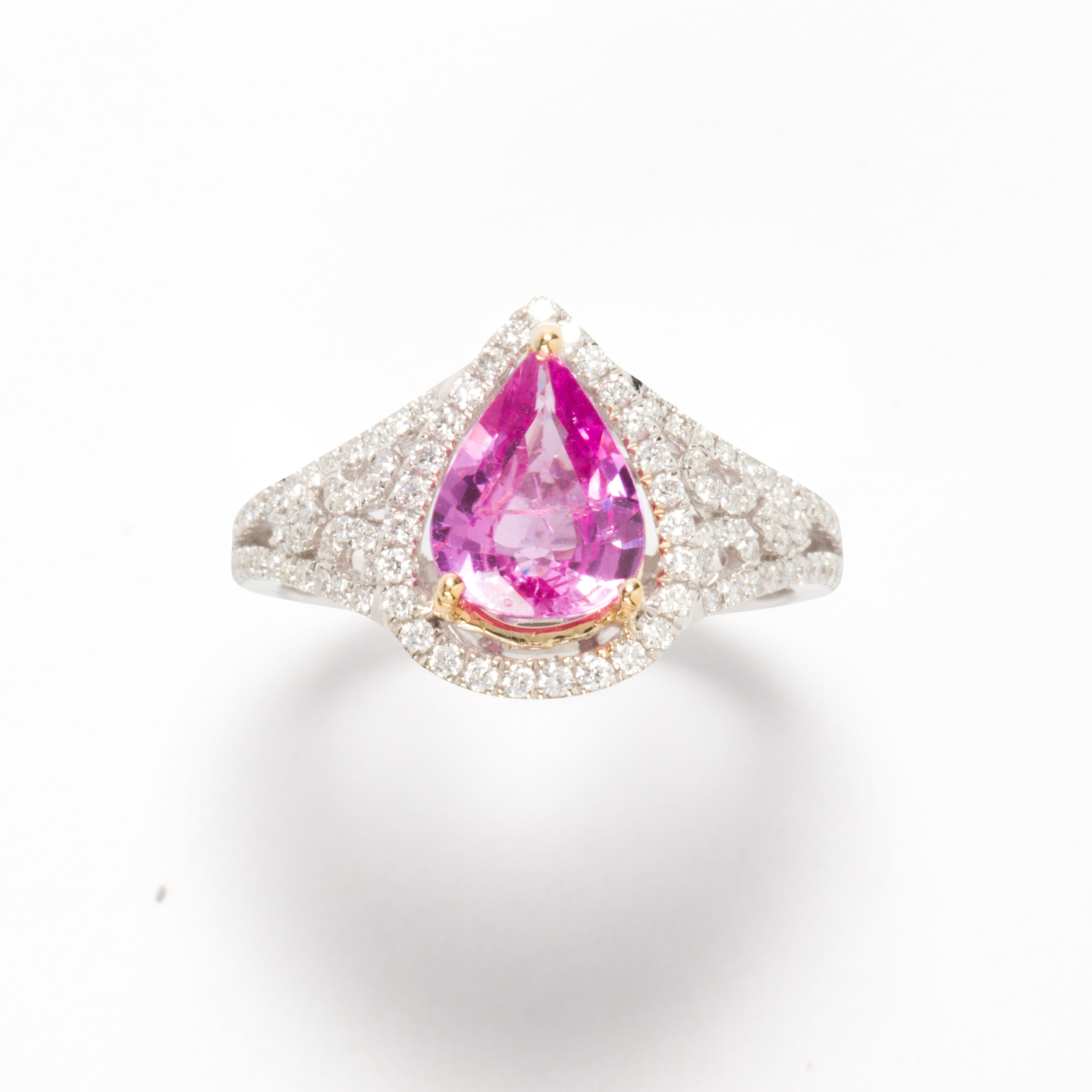 A PINK SAPPHIRE, DIAMOND AND
