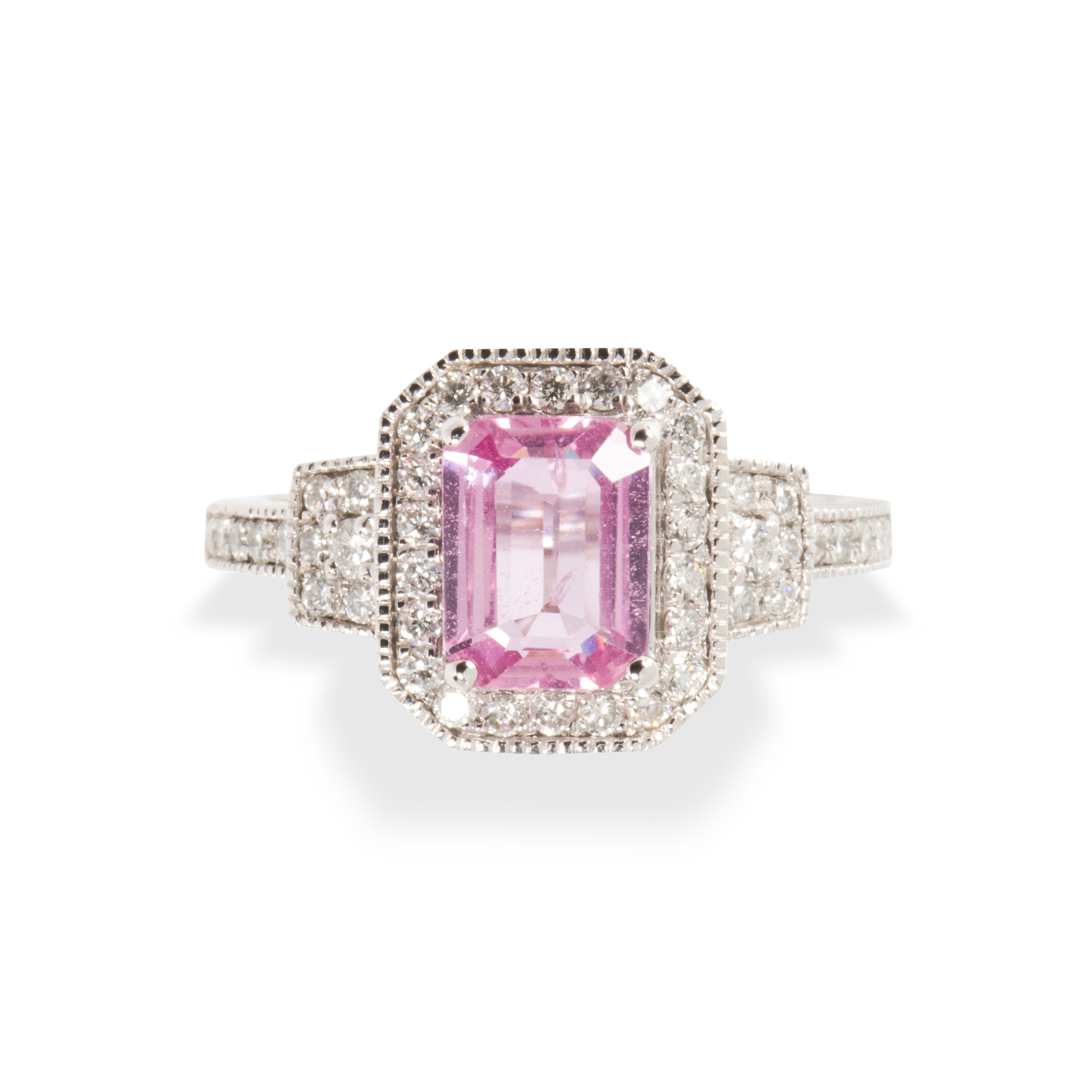 A PINK SAPPHIRE, DIAMOND AND