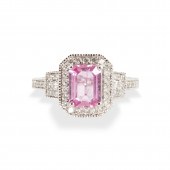 A PINK SAPPHIRE, DIAMOND AND P