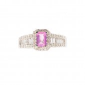 A PINK SAPPHIRE, DIAMOND AND F