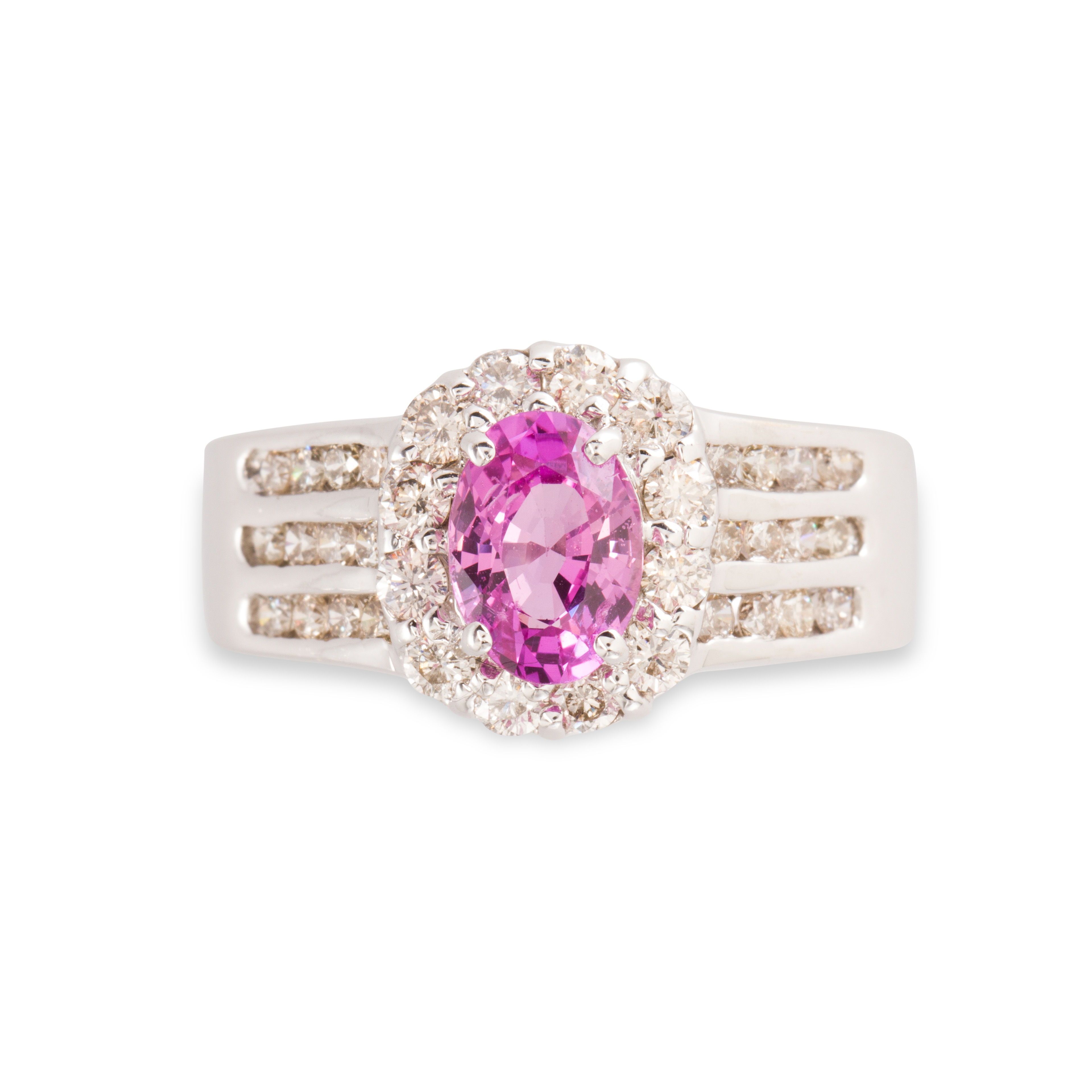 A PINK SAPPHIRE, DIAMOND AND