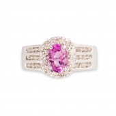 A PINK SAPPHIRE, DIAMOND AND E
