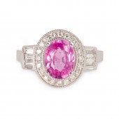 A PINK SAPPHIRE, DIAMOND AND P