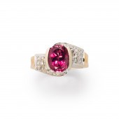 A PINK TOURMALINE, DIAMOND AND