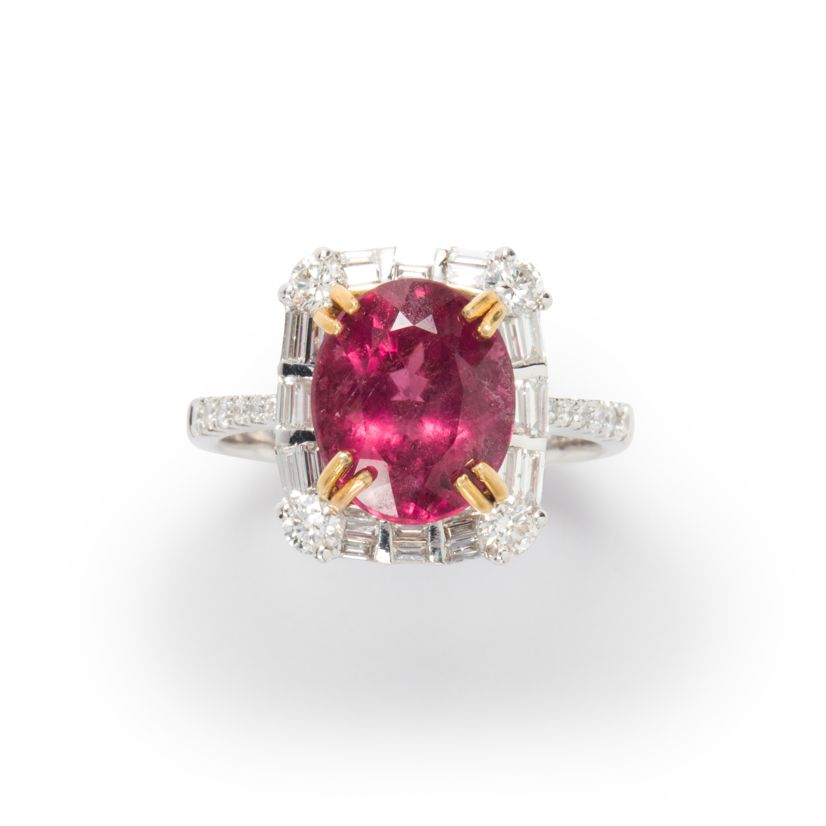 A PINK TOURMALINE, DIAMOND AND