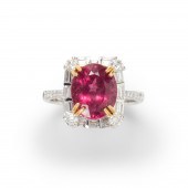 A PINK TOURMALINE, DIAMOND AND