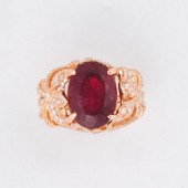 A PINK TOURMALINE, DIAMOND AND