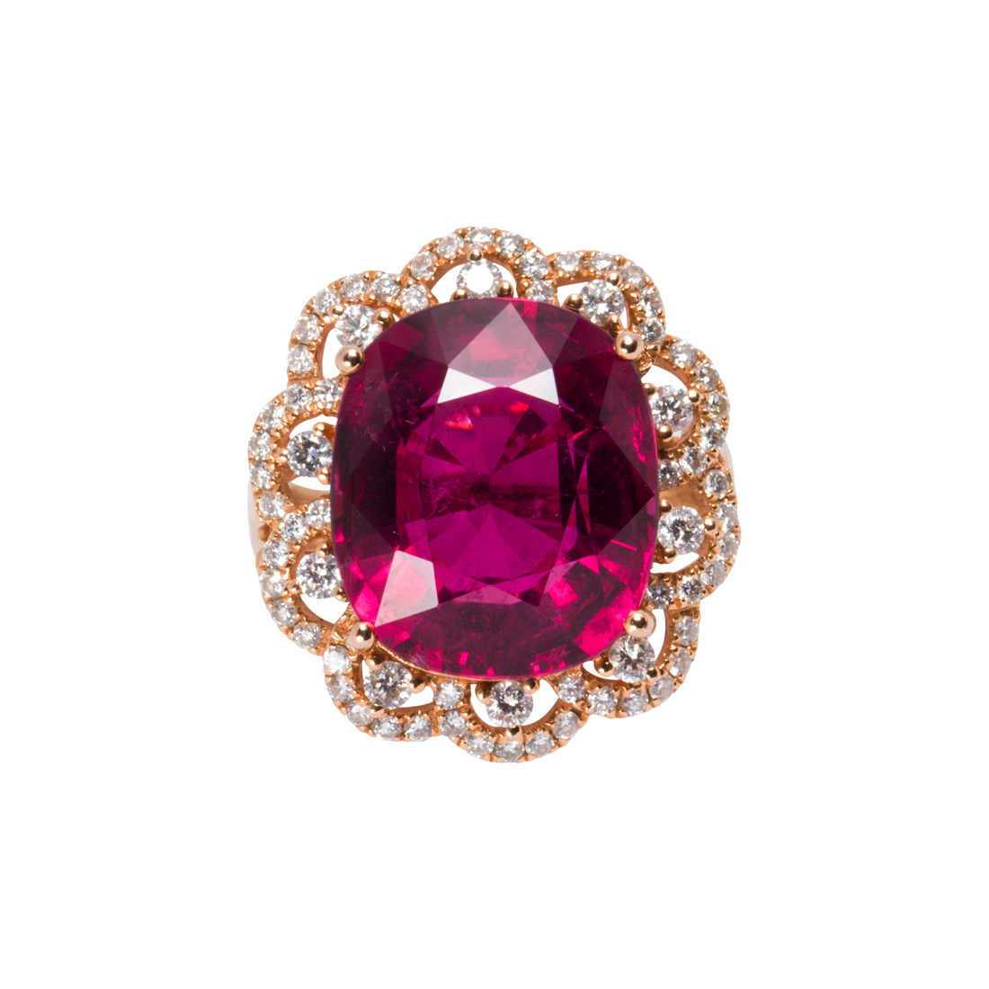 A PINK TOURMALINE, DIAMOND AND