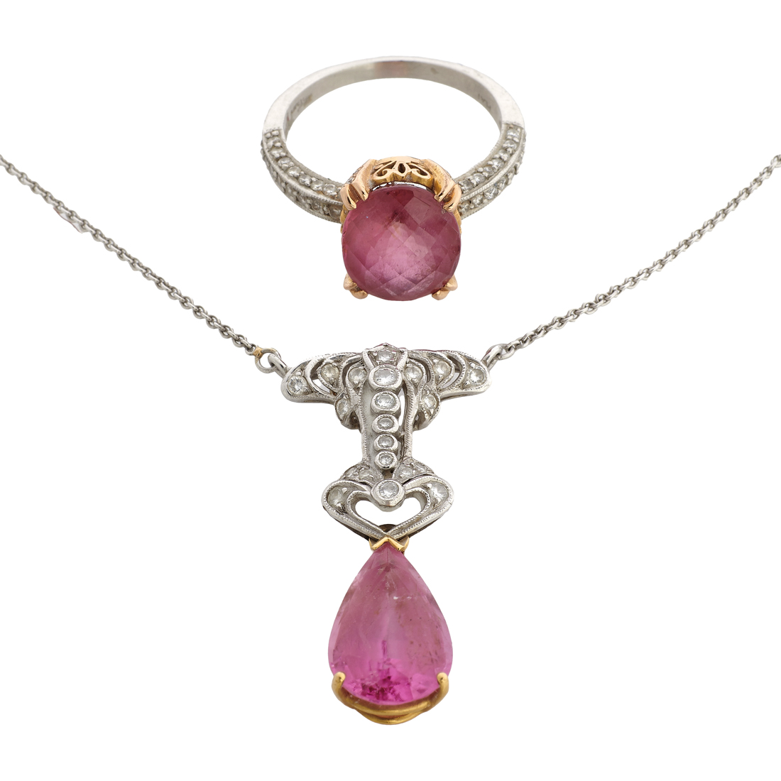 A PINK TOURMALINE, DIAMOND,