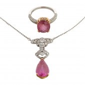 A PINK TOURMALINE, DIAMOND, PL