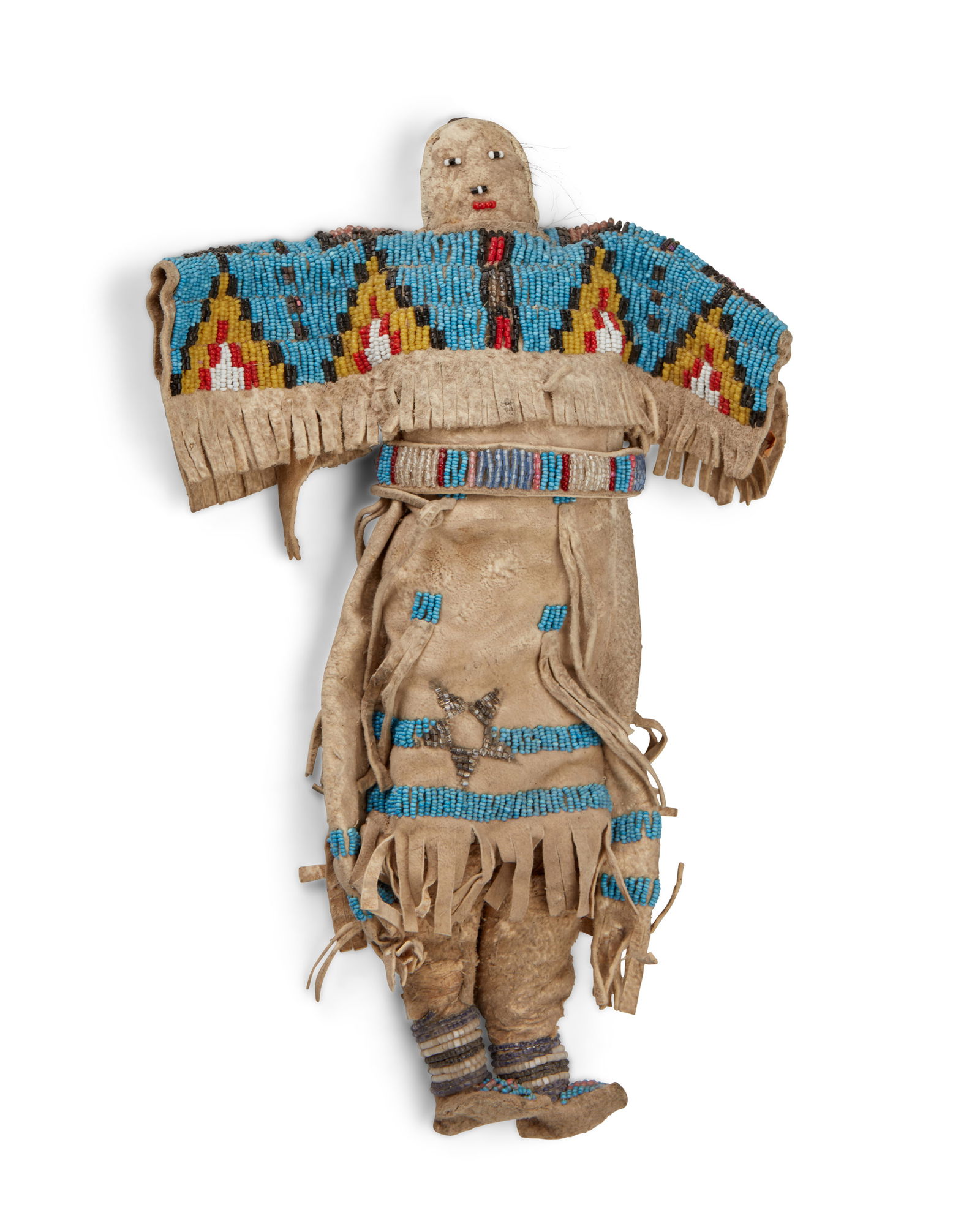 A PLAINS BEADED HIDE DOLLA Plains