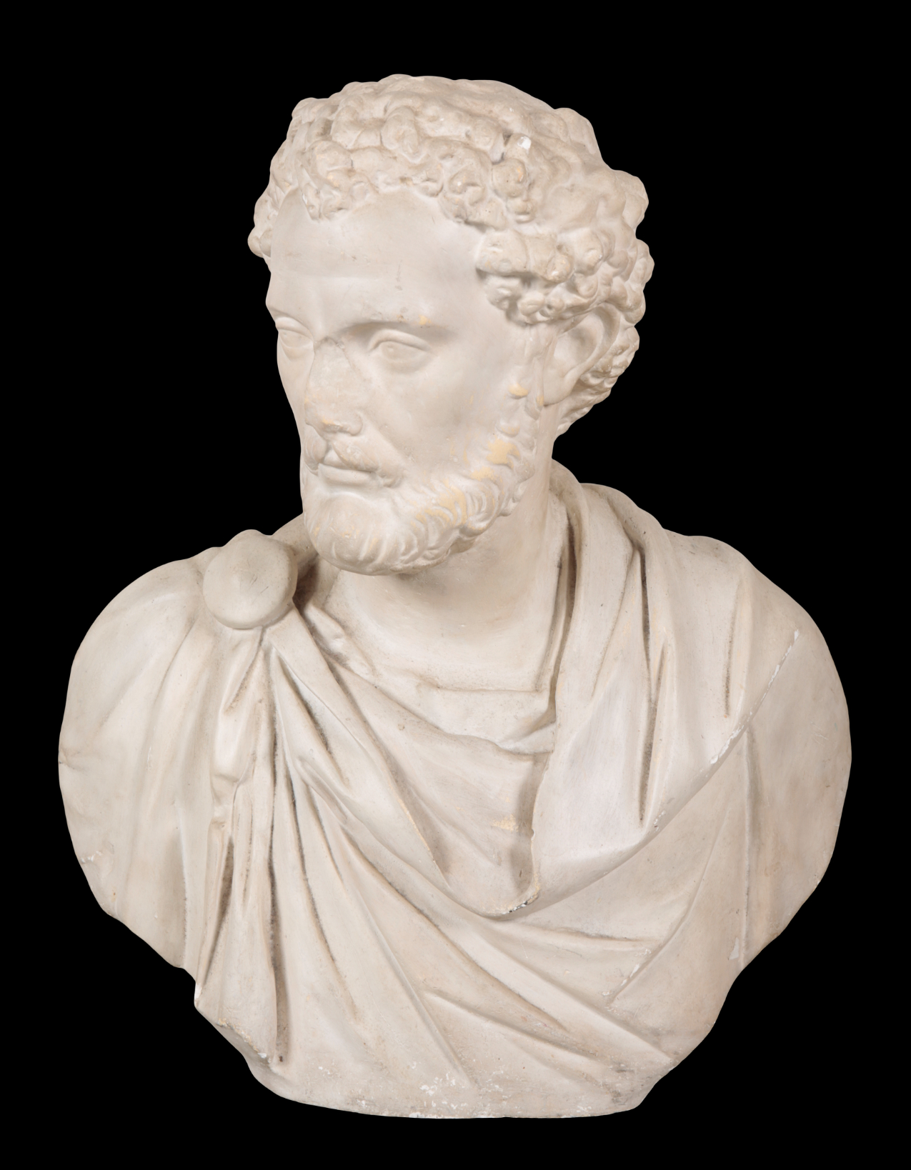 A PLASTER BUST OF A ROMAN
