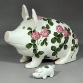 A Plichta pottery pig painted