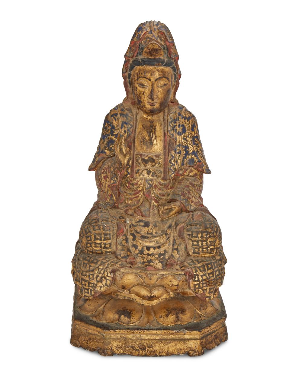 A POLYCHROME AND GILTWOOD BUDDHA