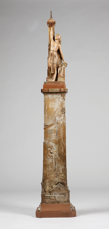 A polychrome ceramic lamp and
