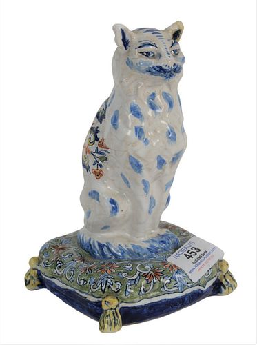A POLYCHROME DUTCH DELFT CAT,