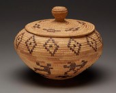 A POLYCHROME MONO LIDDED BASKE