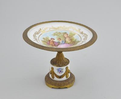 A Porcelain and Gilt Metal Tazza