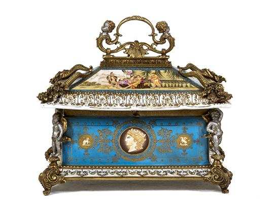 A Porcelain and Metal Mounted Table