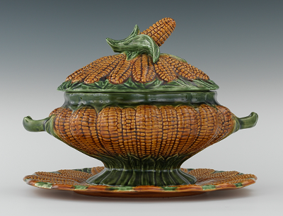 A Portugese Majolica Corn Tureen