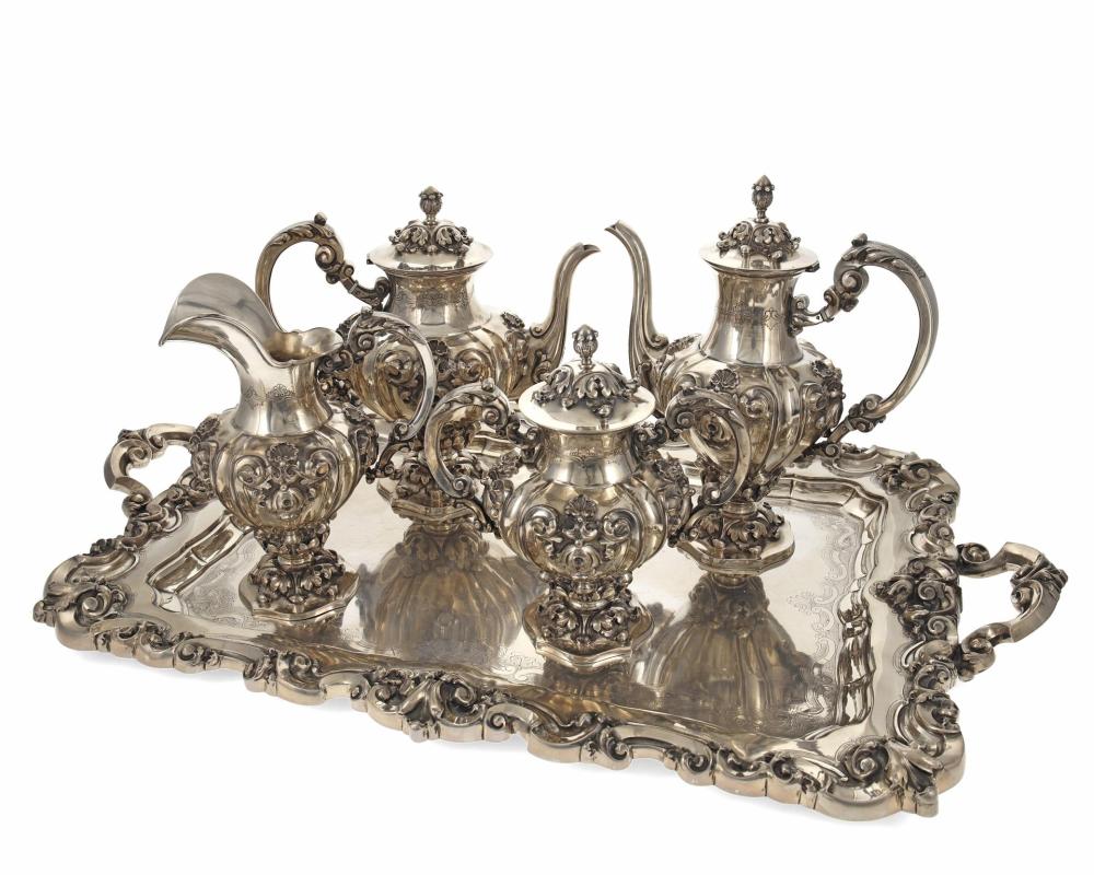 A PORTUGUESE SILVER TEA AND