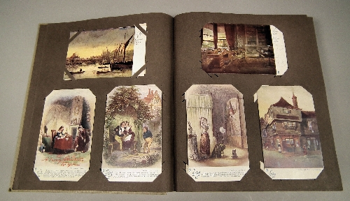 A postcard album containing