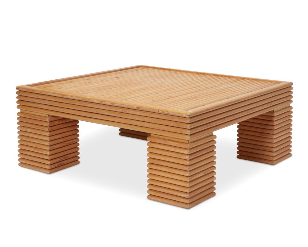 A POSTMODERN FLUTED WOOD COFFEE