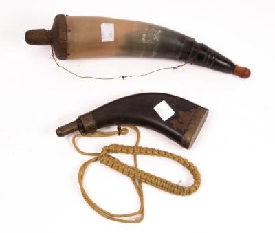 A powder horn with ebonised