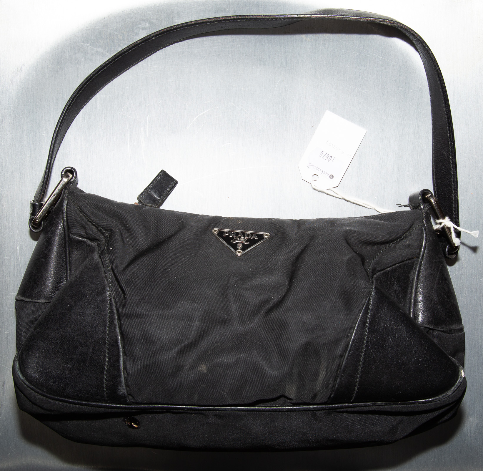 A PRADA NYLON HANDBAG A black nylon