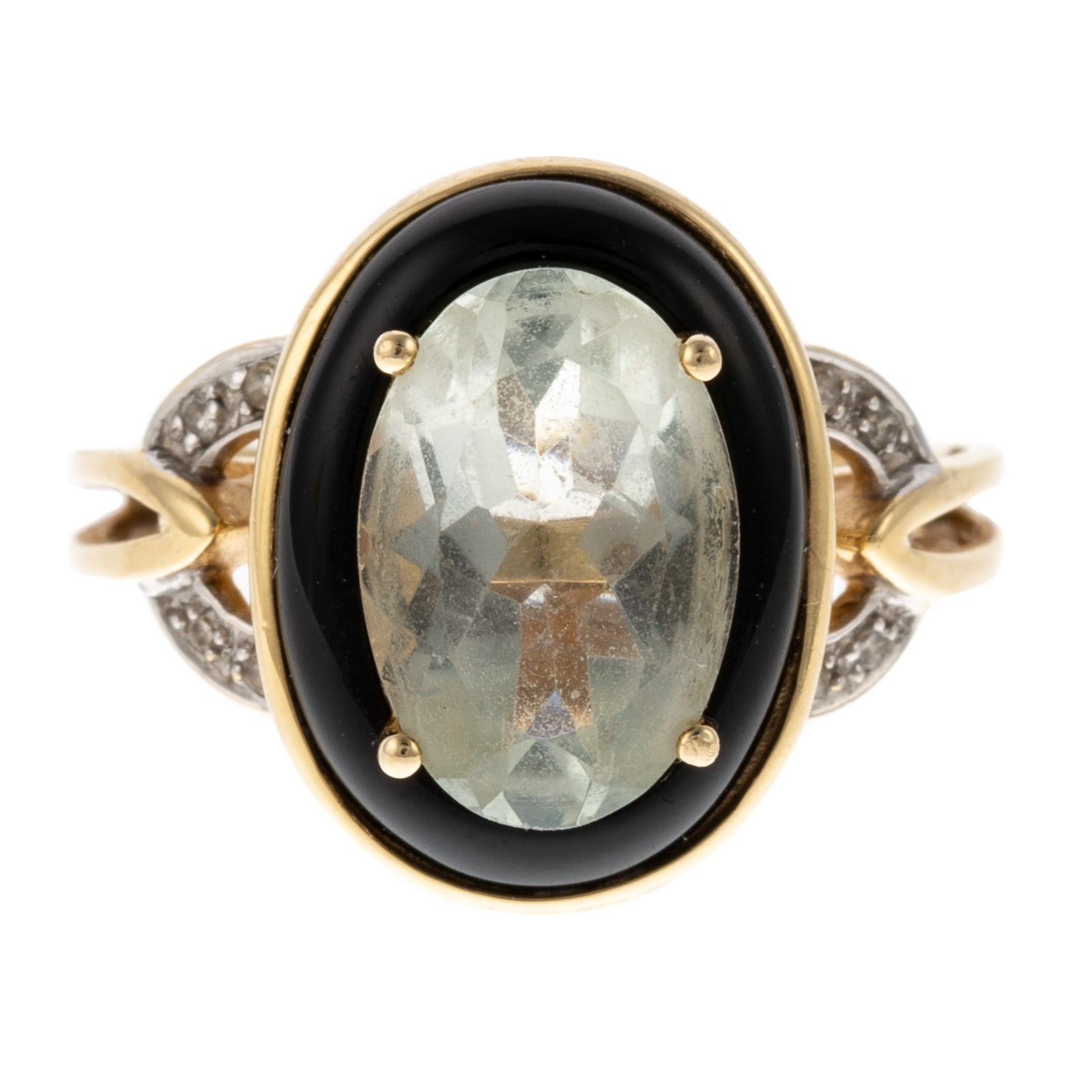 A PRASIOLITE & BLACK ONYX RING IN