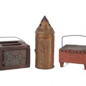 A Punched Tin Lantern And Two