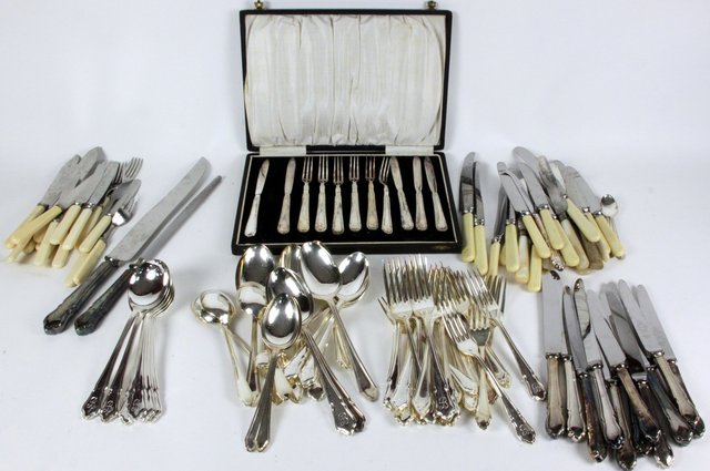 A quantity of plated cutlery