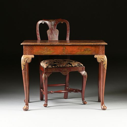 A QUEEN ANNE GILT AND RED LACQUERED