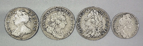 A Queen Anne Shilling (worn) four