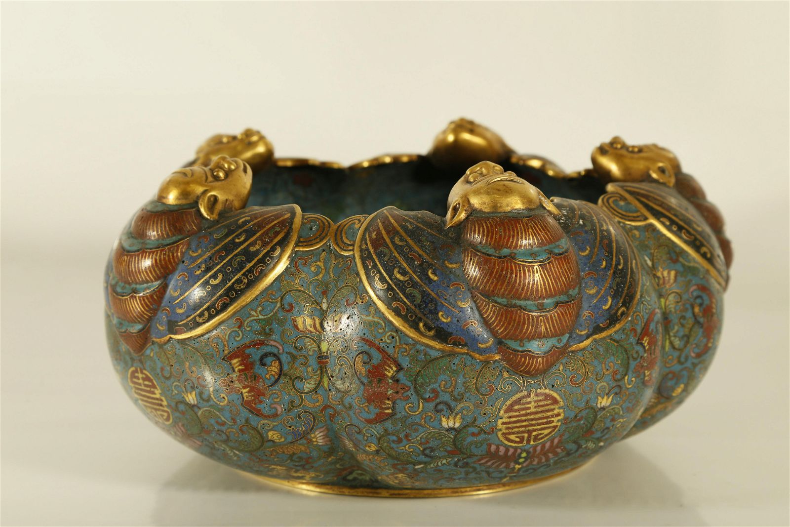 A RARE AND EXQUISITE GILT-CLOISONNE