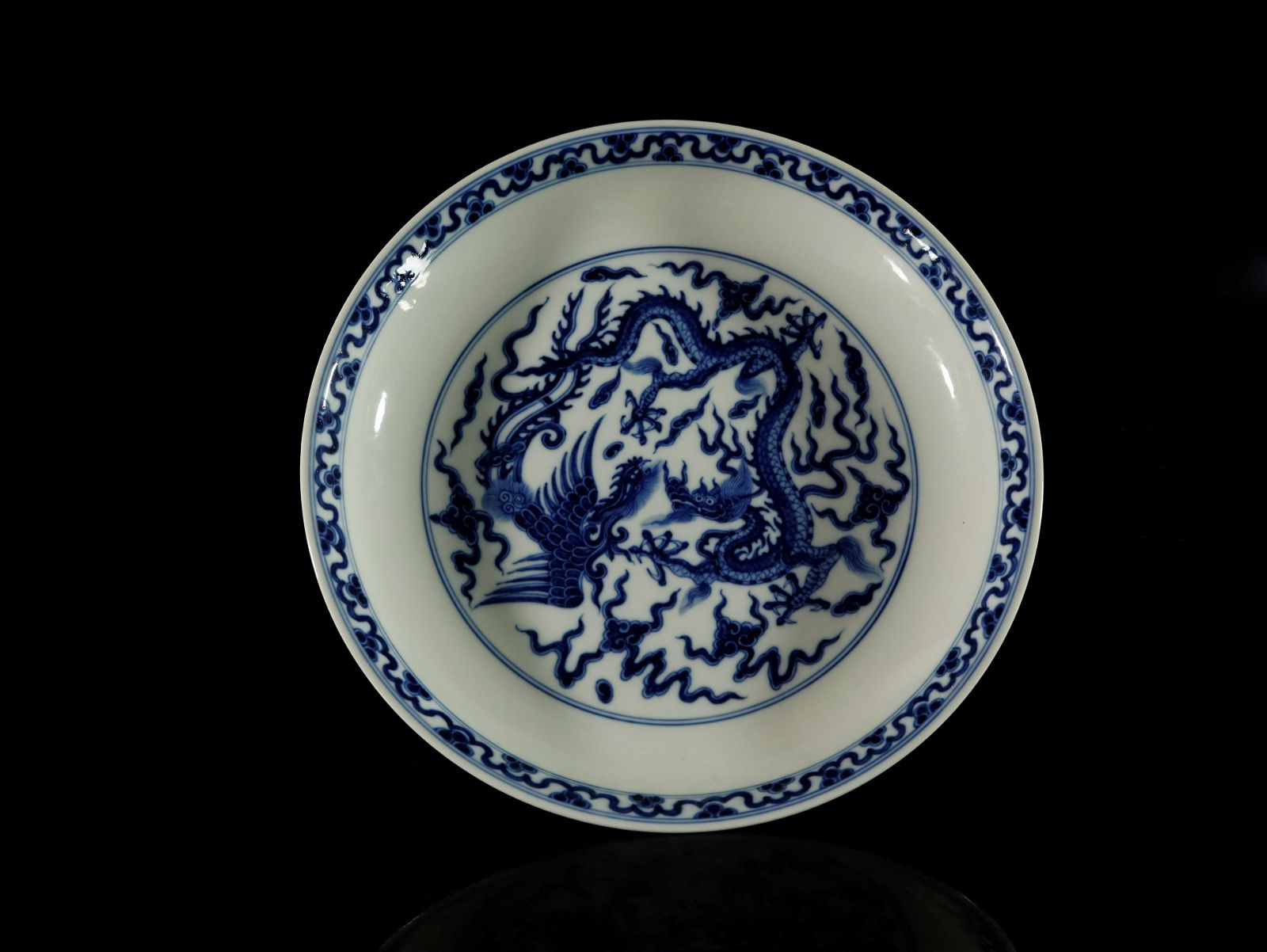 A RARE BLUE AND WHITE DRAGON