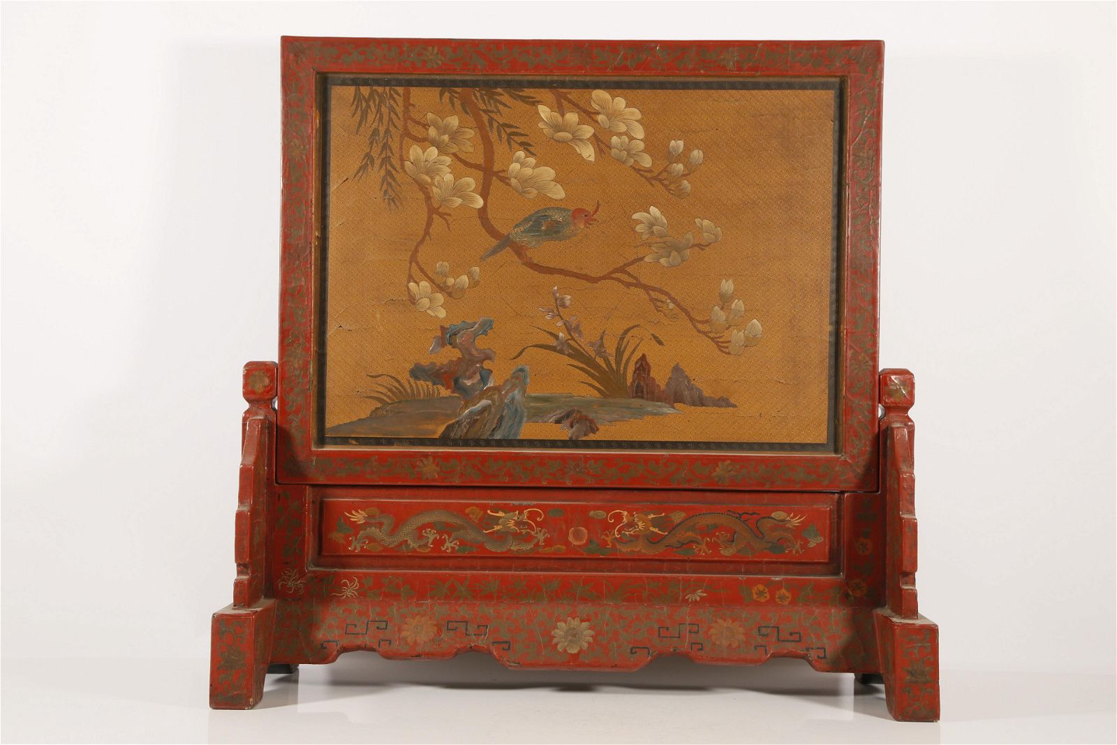 A RARE RED  LACQUER 'DRAGON'