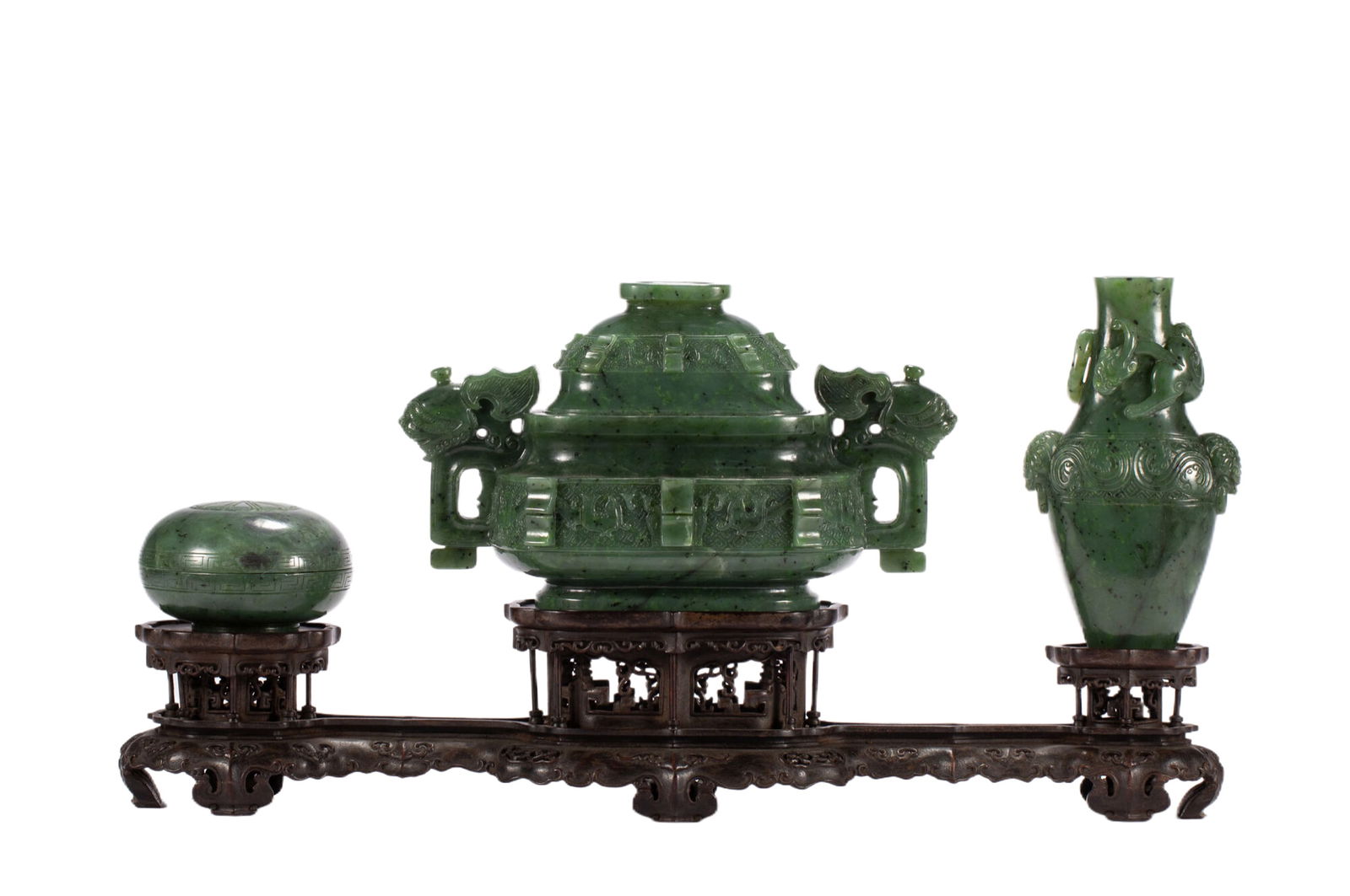 A RARE SPINACH GREEN JADE INCENSE