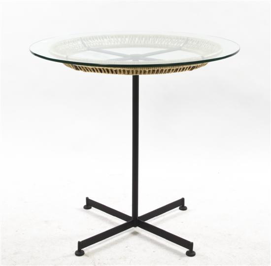 A Rattan Steel and Glass Occasional