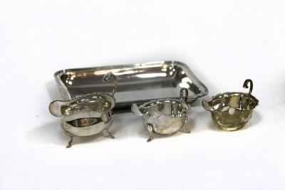 A rectangular silver entrée dish,