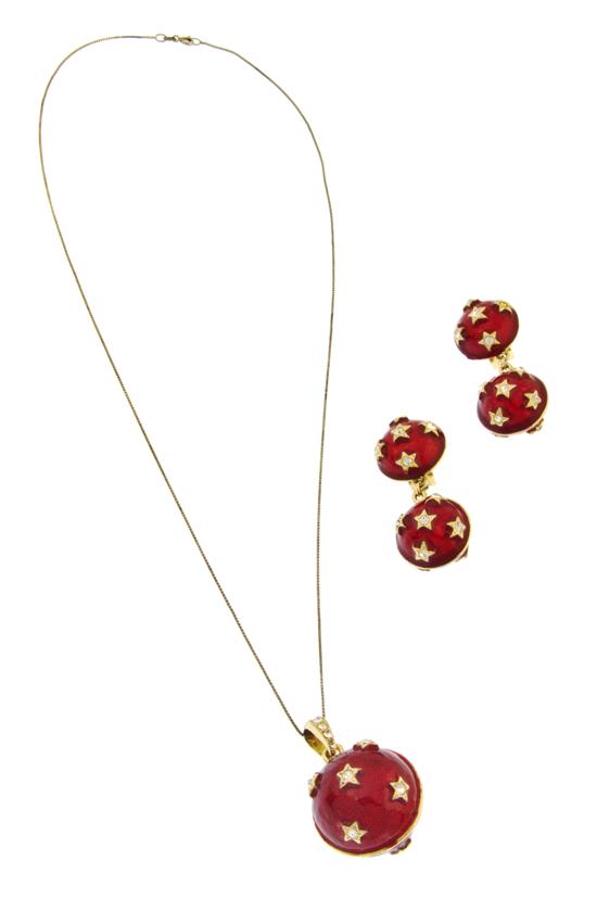 A Red Enamel and Rhinestone