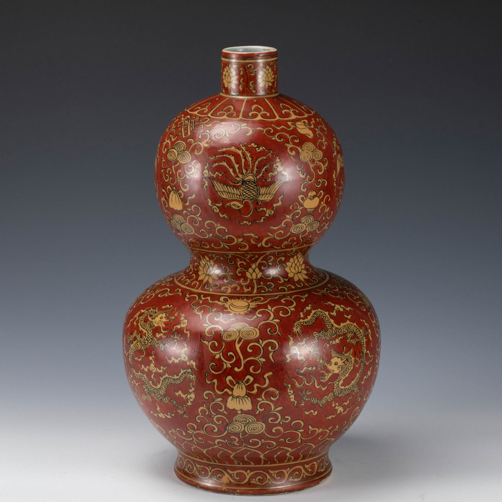 A RED GLAZE YELLOW DRAGON PHOENIX