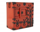 A RED LACQUERED JAPANESE TANSU