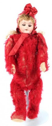 A RED MOHAIR BEAR DOLL WITH GE