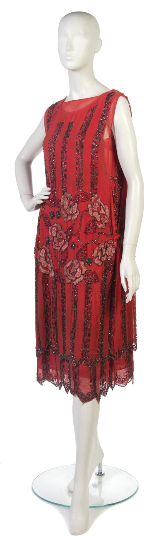 A Red Silk Chiffon Two Piece