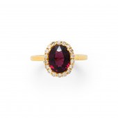 A RED SPINEL, DIAMOND AND EIGH