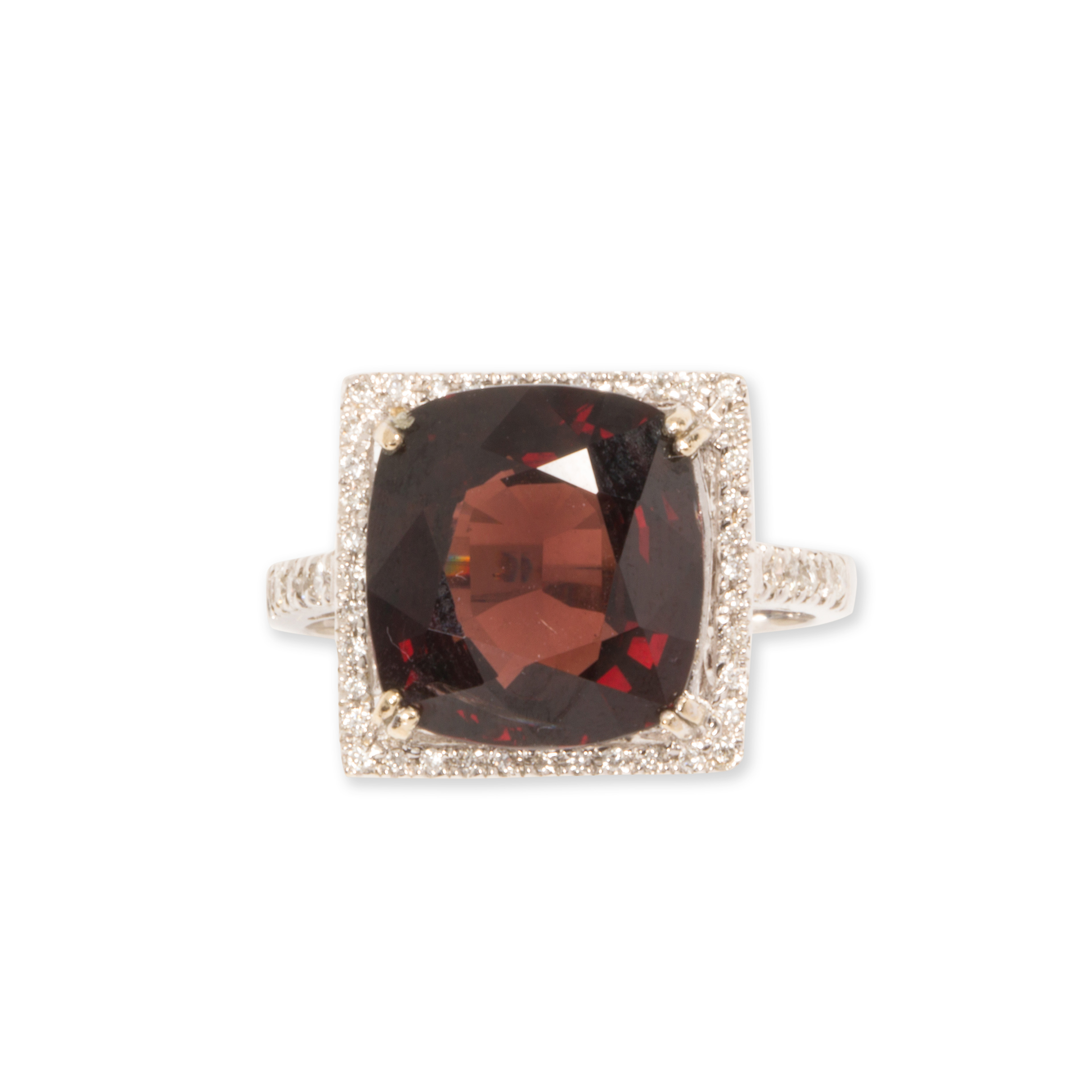 A RED SPINEL, DIAMOND AND