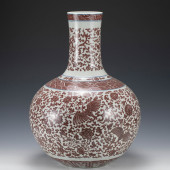 A RED UNDER GLAZE PORCELAIN DR