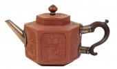 A ‘RED’ YIXING HEXAGONAL TEAPO