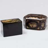 A REGENCY BLACK JAPANNED OCTAG